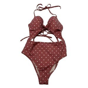 Shade & Shore Women's- Cut Out One Piece Mauve Polka Dot Size: 34C Underwire
